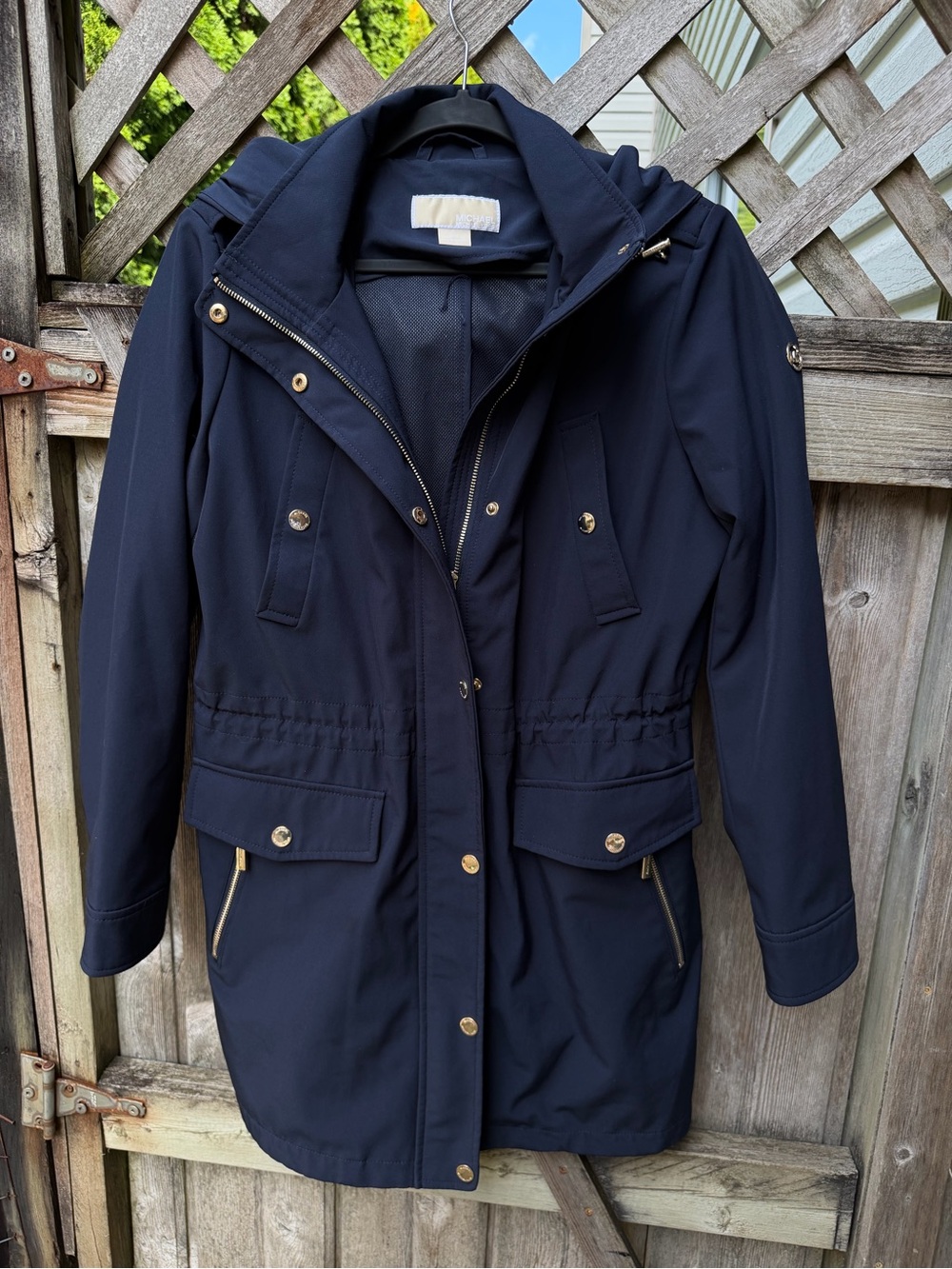 Women's Michael Kors Navy Hooded Utility Jacket with Gold Hardware
